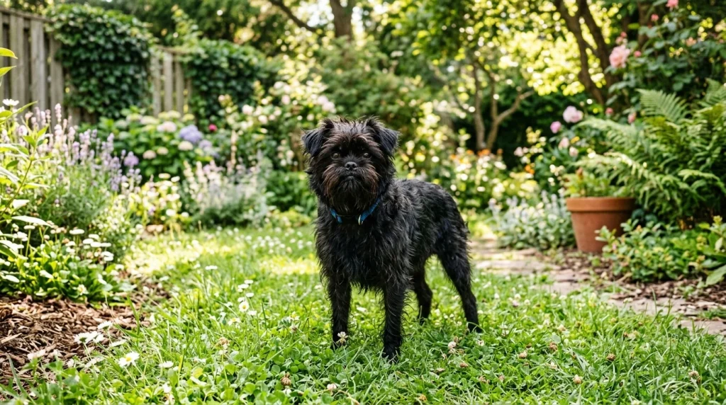 Affenpinscher (Opičí pinč): Vše o vzácném, odvážném a neobyčejném psím plemeni 27 Affenpinscher opičí pinč v zahradě